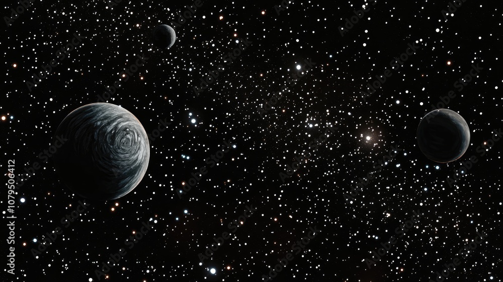 Aufkleber 2D illustration featuring a deep vast space scene with stars planets and moons Various creative backdrops in science fiction style showcasing space art and alien solar systems within a realistic c