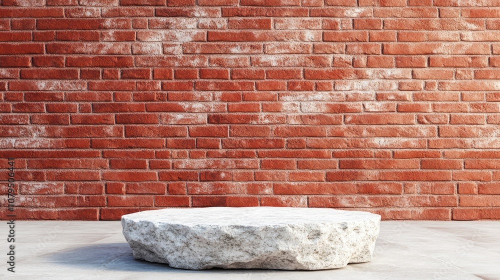 Leinwandbilder minimalist mockup setting for showcasing products stone pedestal with white sand against a red brick
