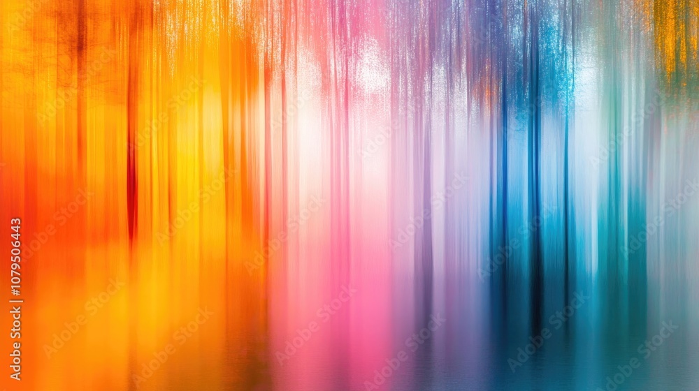 Poster abstract composition featuring blurred vertical lines in a colorful background