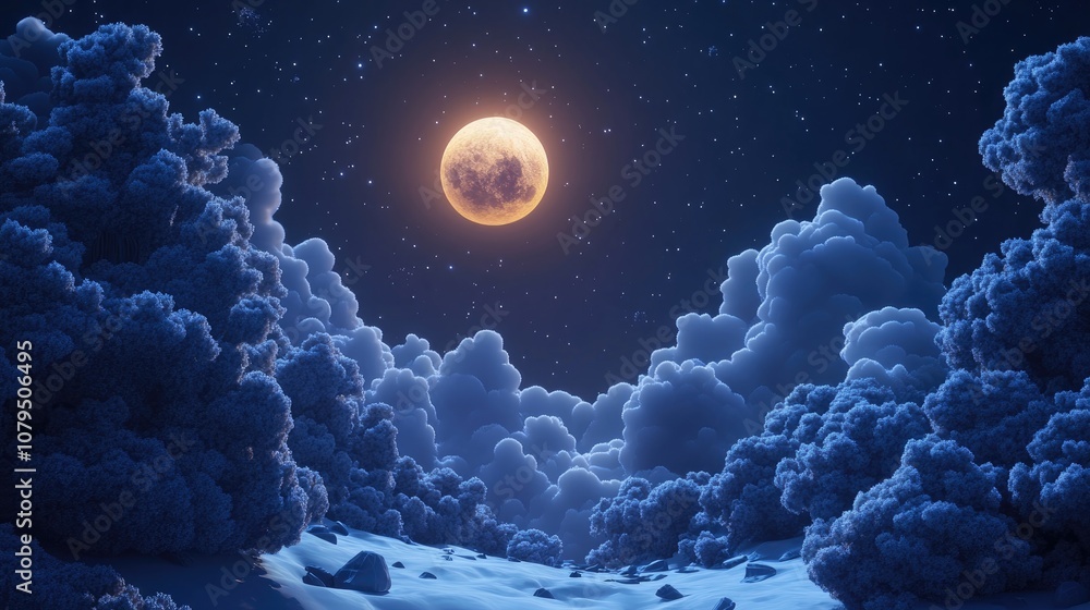 Aufkleber a moon shines in the sky illuminating the darkness in this 3d cartoon rendering