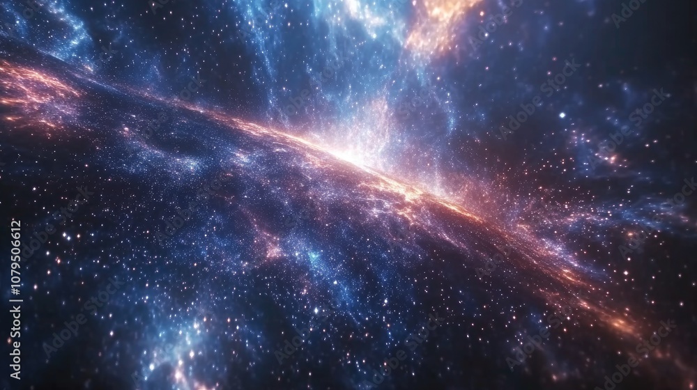 Poster 3d cartoon rendering depicting stars in a galaxy within open space