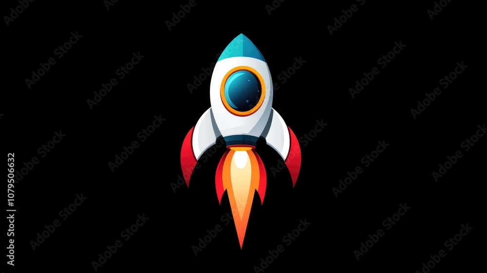 Poster modern rocket and spaceship logo illustration in 3d cartoon rendering