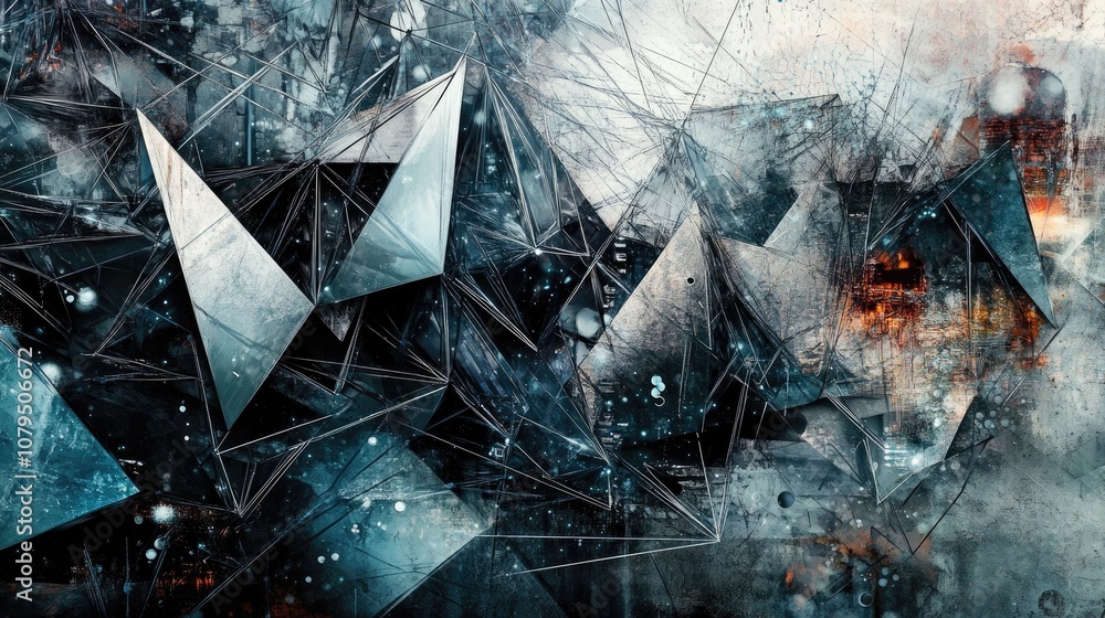Poster abstract technology backdrop featuring triangular shapes and wire mesh design elements