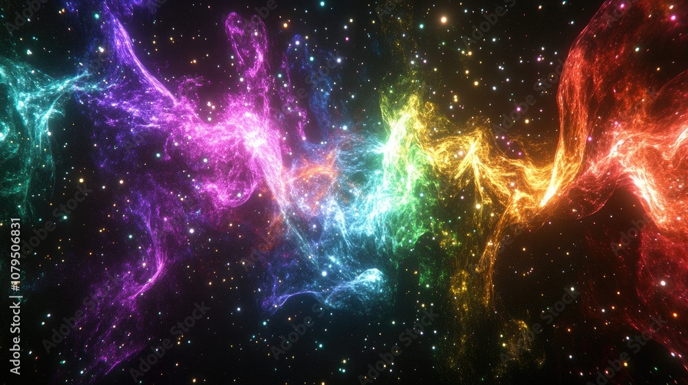 Poster cosmic galaxy background featuring stars and cosmic gas in 3d cartoon rendering