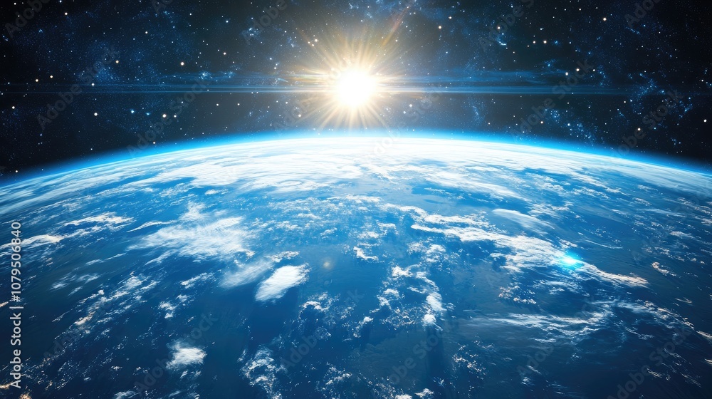 Aufkleber View of Earth from space in a 3D cartoon rendering 3D illustration