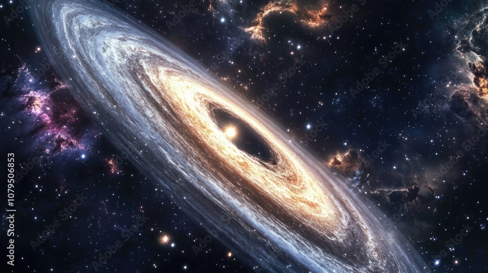 Poster galaxy in space showcasing the beauty of the universe and a black hole in a 3d cartoon rendering