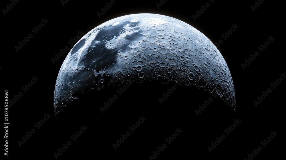 Aufkleber half moon background in 3d cartoon rendering a realistic depiction of the moon which is the only per