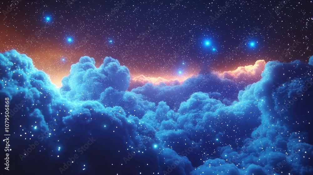 Poster futuristic abstract space background featuring a night sky with stars and nebula in a 3d cartoon ren