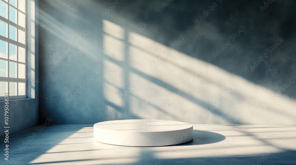 Poster 3d abstract background featuring a white podium for product display and branding enhanced by the sha
