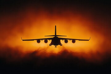 Cargo plane in flight sunset sky aerial photography vibrant atmosphere silhouette concept