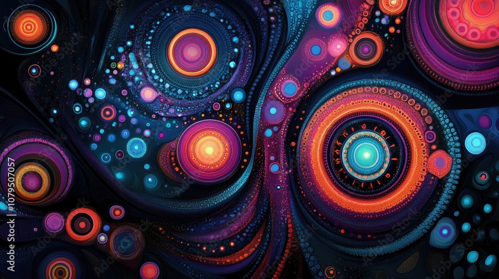 Poster abstract captivating background featuring concentric circles psychedelic design with vibrant colors 