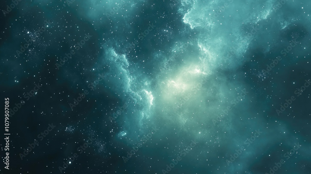 Aufkleber galaxy nebula colors in a 3d cartoon space background with cyan hues