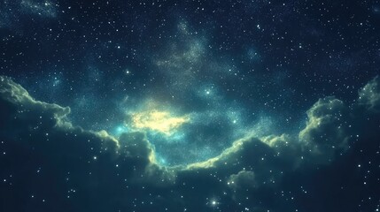 Obraz premium 3D illustration of a nebula and galaxy with stars in the night sky presented as a cartoon rendering