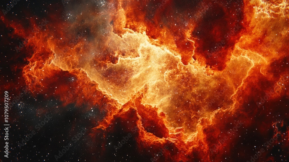 Poster Illustration background of a red nebula in deep space with 3D cartoon rendering