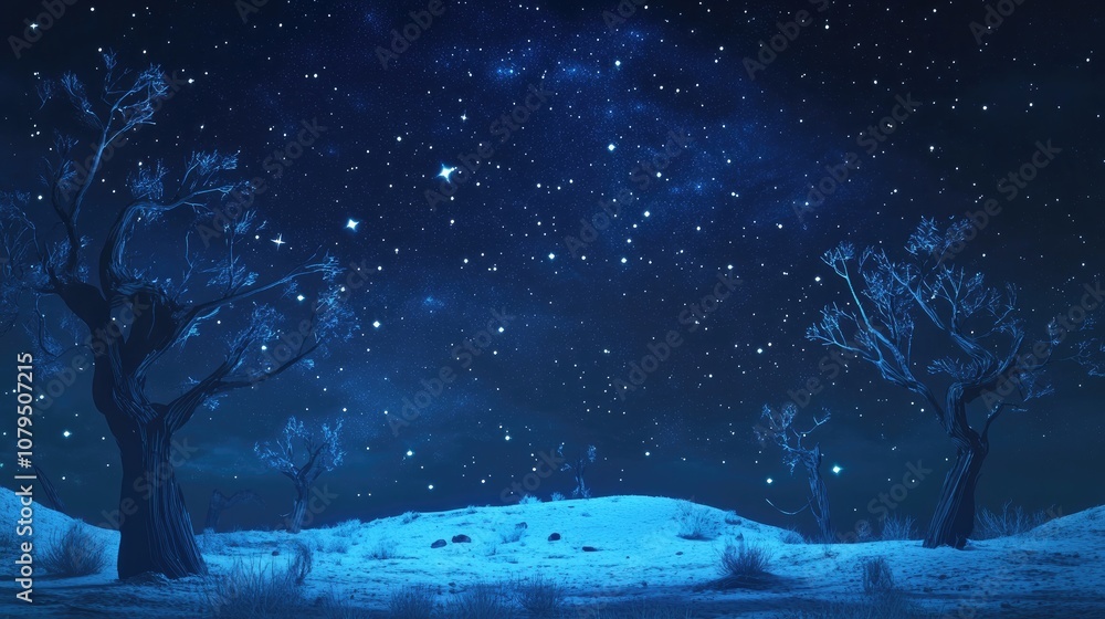Wall mural starlit sky in a 3d cartoon rendering