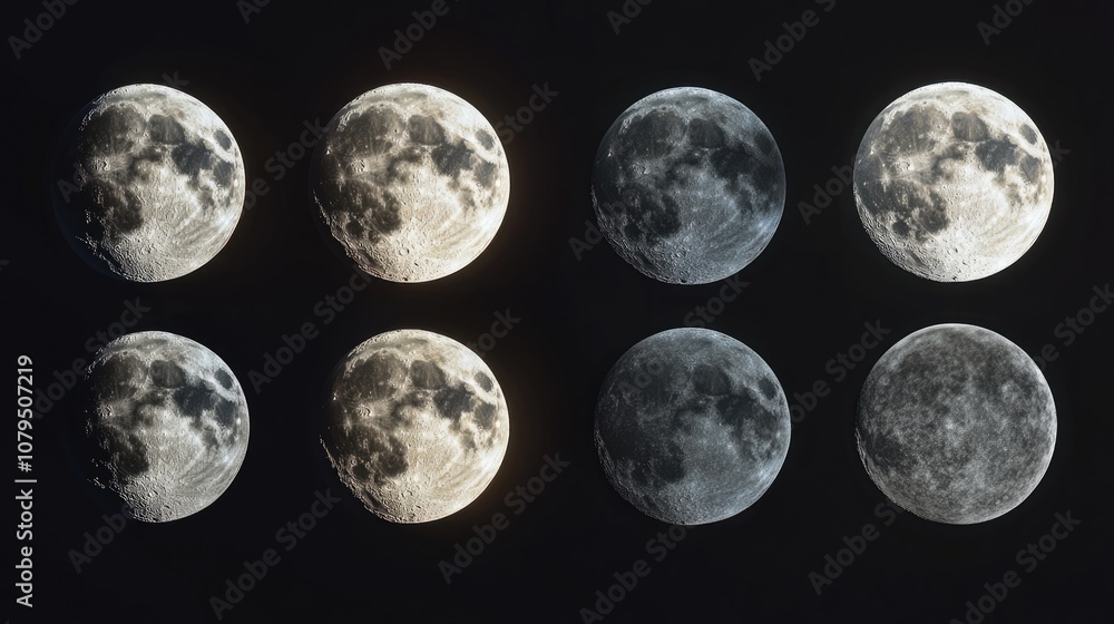 Aufkleber Line icons representing phases of the moon in 3D cartoon rendering Graphic elements for your design