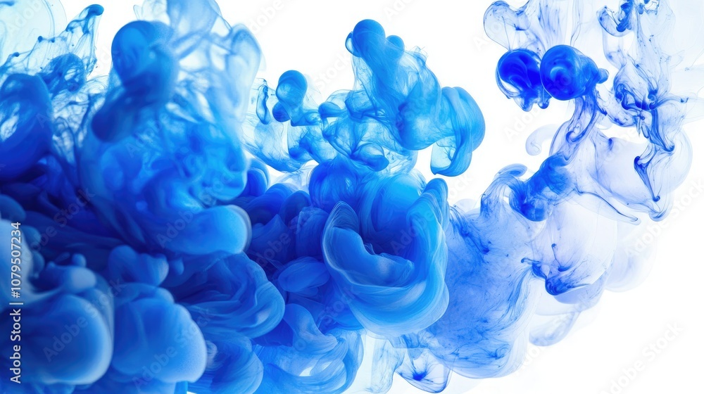 Aufkleber bright blue drops in water on a white background in a 3d cartoon rendering abstract colored drops in