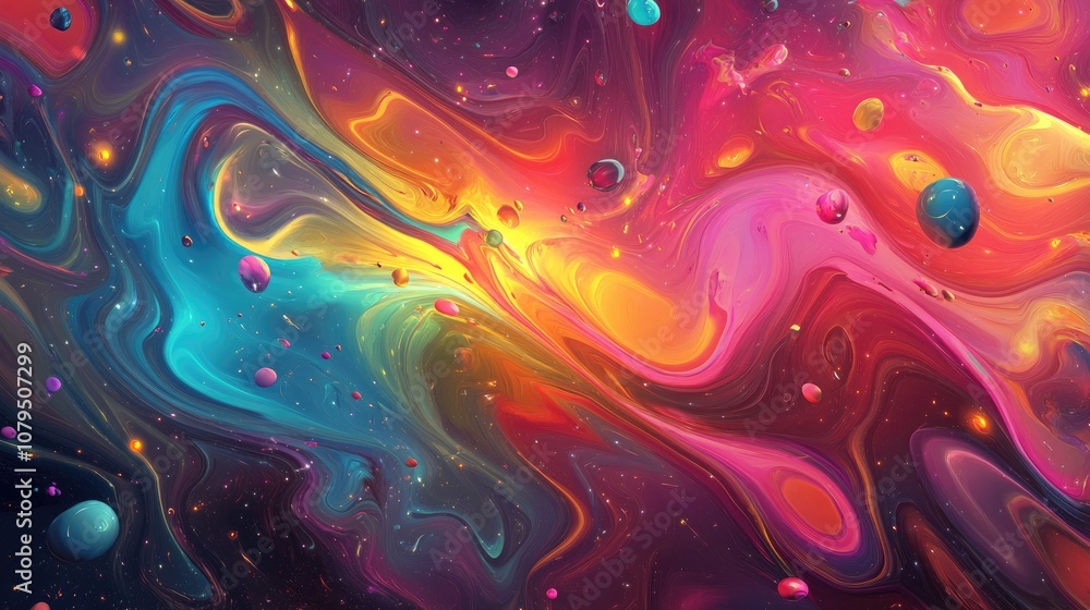 Poster Colorful abstract image in outer space 3D cartoon rendering