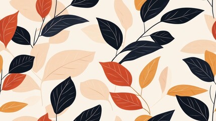 Fototapeta premium Seamless pattern featuring autumn leaves against a light backdrop