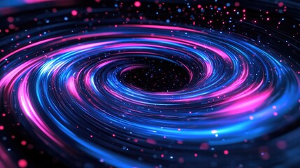 Obraz premium Dynamic and bright multicolored blue and pink round circling energy contrasts in a 3D cartoon rendering on a black background showcasing abstract space and cosmic effects and layers