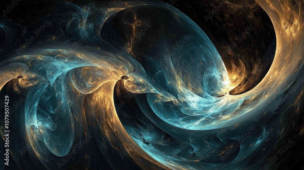 Poster abstract fractal illustration resembling galaxies in a 3d cartoon rendering
