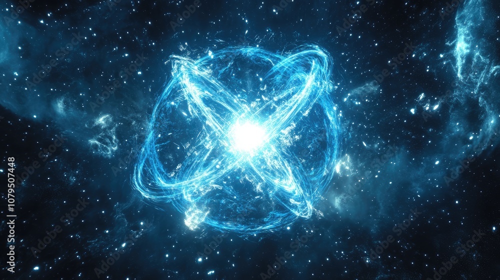 Aufkleber blue radiation floating in space in 3d cartoon rendering