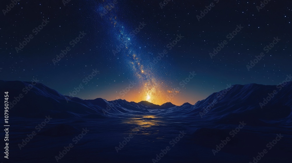 Poster 3d cartoon rendering of a starry night sky featuring the center of a galaxy and cosmic dust in the u