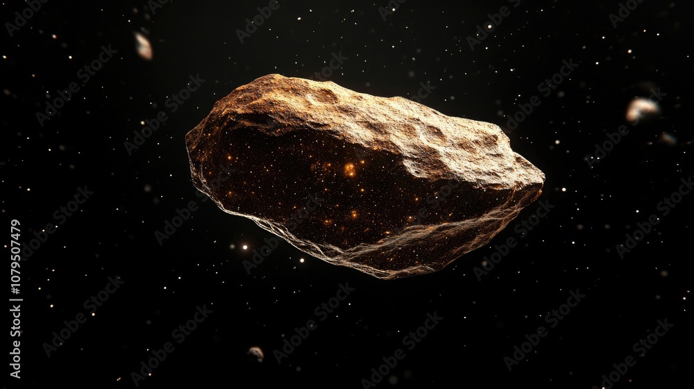Poster Isolated asteroid in a 3D cartoon rendering with a black background