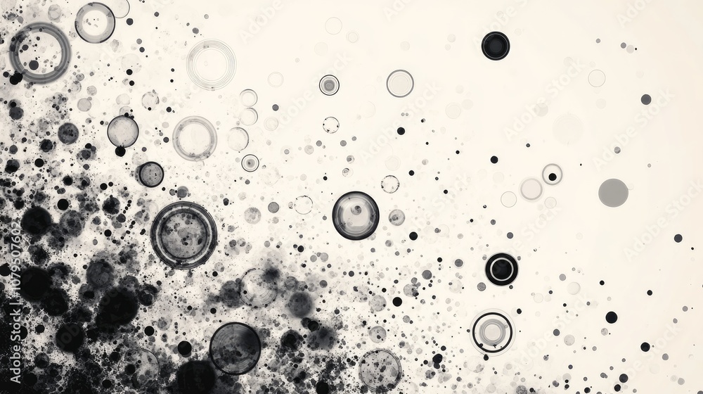Poster abstract illustration featuring a stunning display of shimmering circles and particles set against a