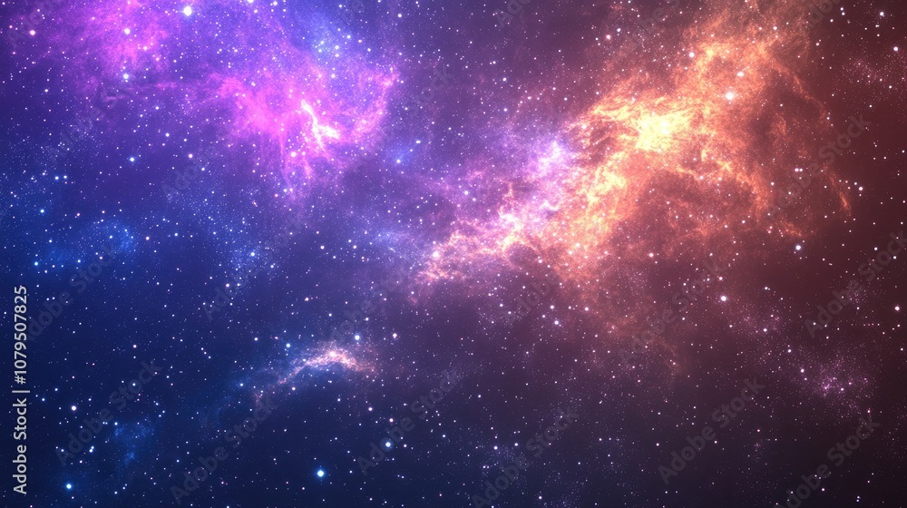 Poster vivid multicolored starfield showcasing deep space nebulae and clusters of stars creating an infinit