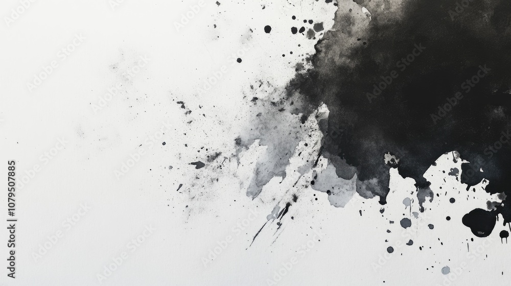 Aufkleber black ink and watercolor textures on a white paper background featuring 3d cartoon rendering with pa