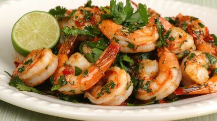 Delicious Shrimp Dish with Fresh Herbs and Lime Slices, Perfect for Seafood Lovers and Culinary Enthusiasts Looking for Vibrant and Flavorful Recipes