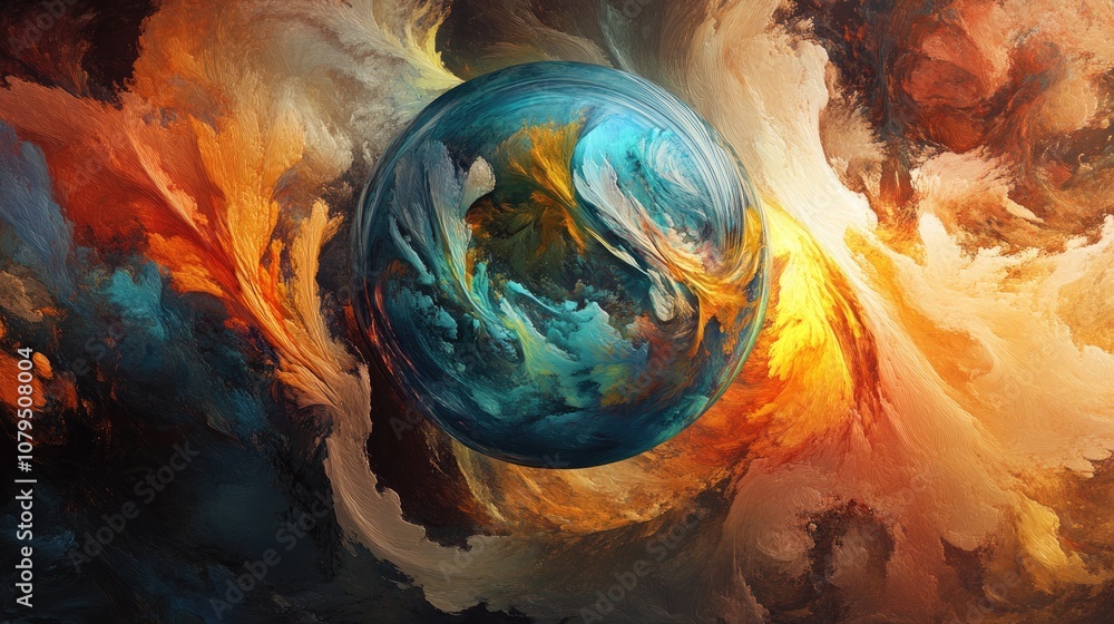 Poster Graphic painting sphere in a 3D cartoon rendering Abstract background design Large wall print Stunning digital drawing for surreal fantasy desktop wallpaper Illustration