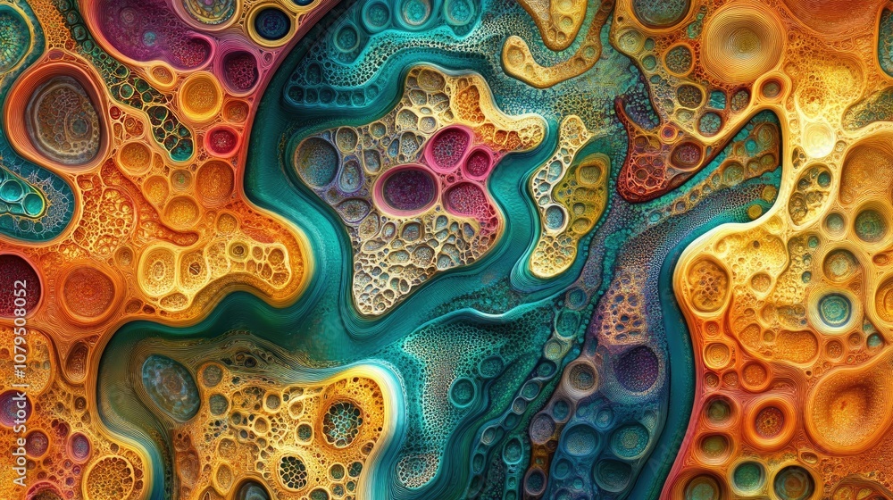 Poster Abstract fractal patterns and shapes in 3D cartoon rendering Fractal texture for prints