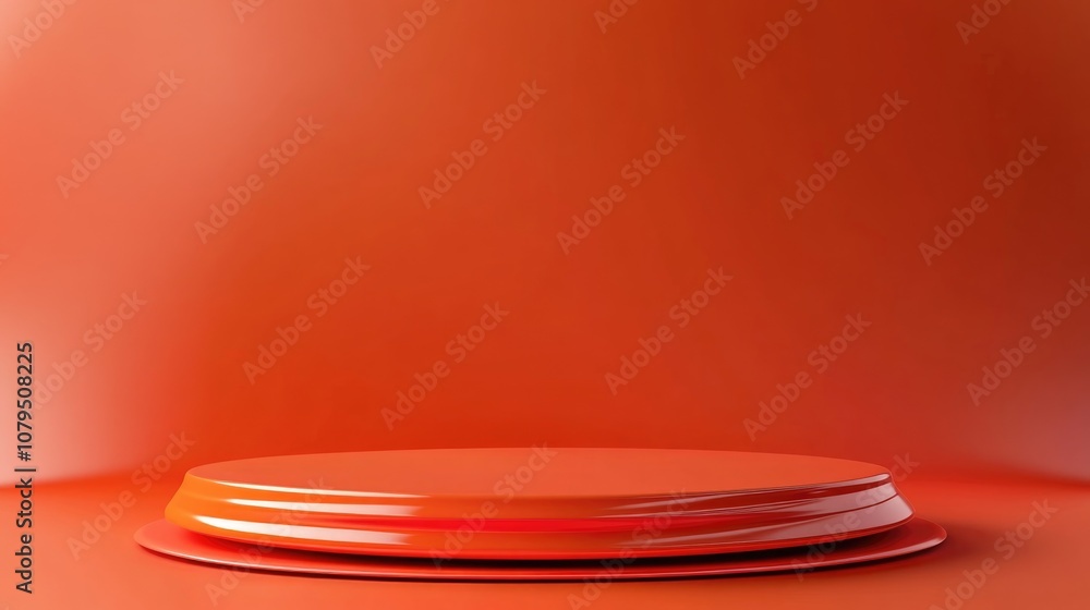 Poster product display podium featuring an orange red abstract background 3d rendering stand ideal for show