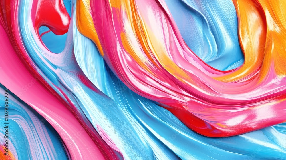 Poster Abstract acrylic and watercolor brush strokes painted background in a 3D cartoon rendering Texture paper