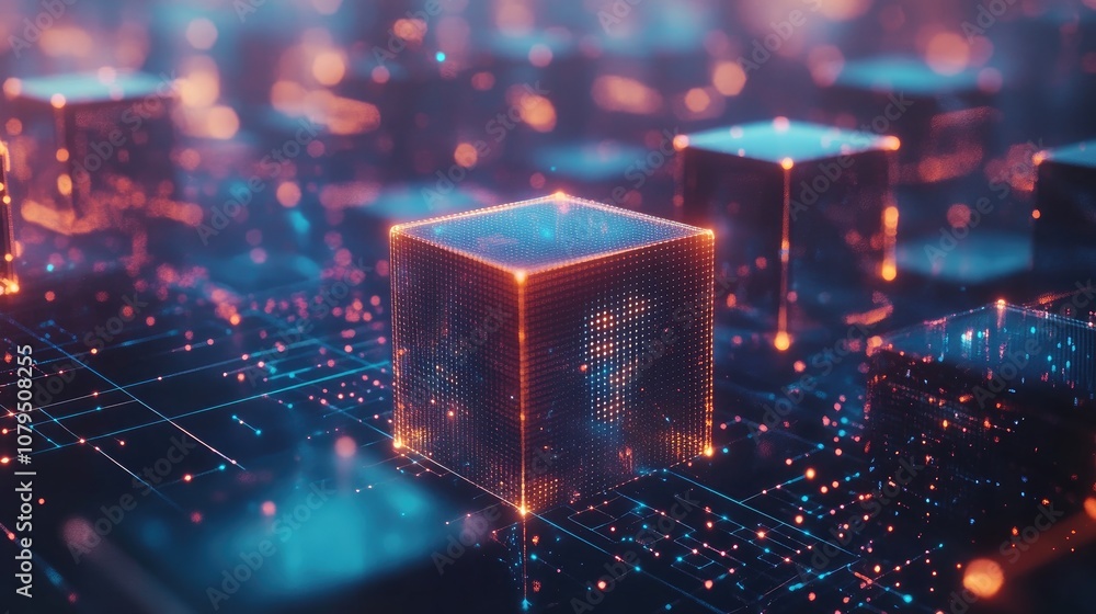Poster illuminated led technology with luma effects featuring glare cubes digital signals radiant grids and