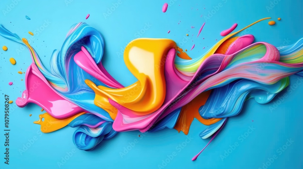 Aufkleber 3D cartoon illustration of abstract shapes and colorful brushstroke graphics Background with color splashes suitable for design projects including website work tiles and surface textures