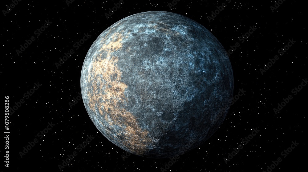 Poster cartoon rendering in 3d of mercury or an exoplanet