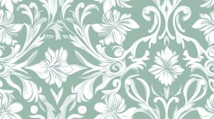 Fototapeta premium Abstract ethnic vintage mint green and white floral motif seamless pattern for wallpaper and textile