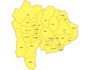 山梨県　地図　黄色　イラスト