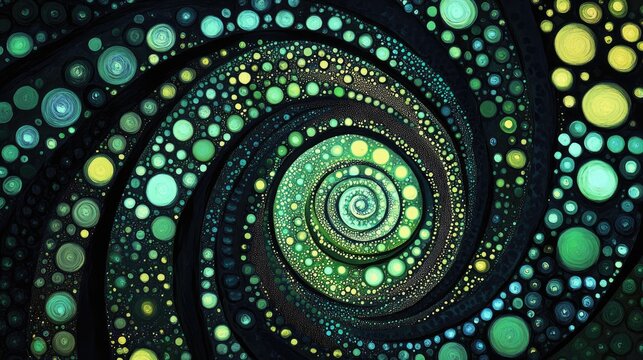 Hypnosis spiral design representing concepts of hypnosis unconsciousness chaos extrasensory perception and optical illusion Abstract black and green pattern with shimmering circles