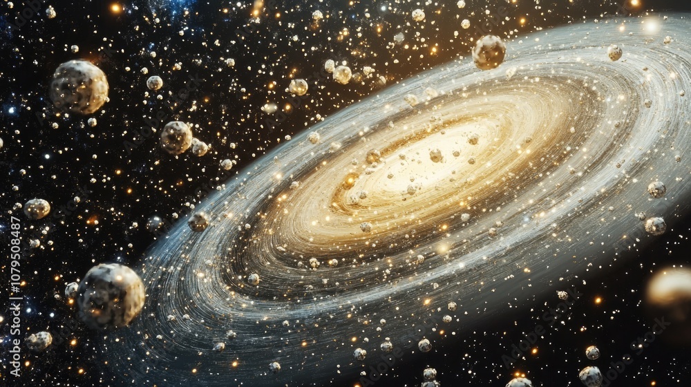 Poster galaxy and stars in a 3d cartoon rendering