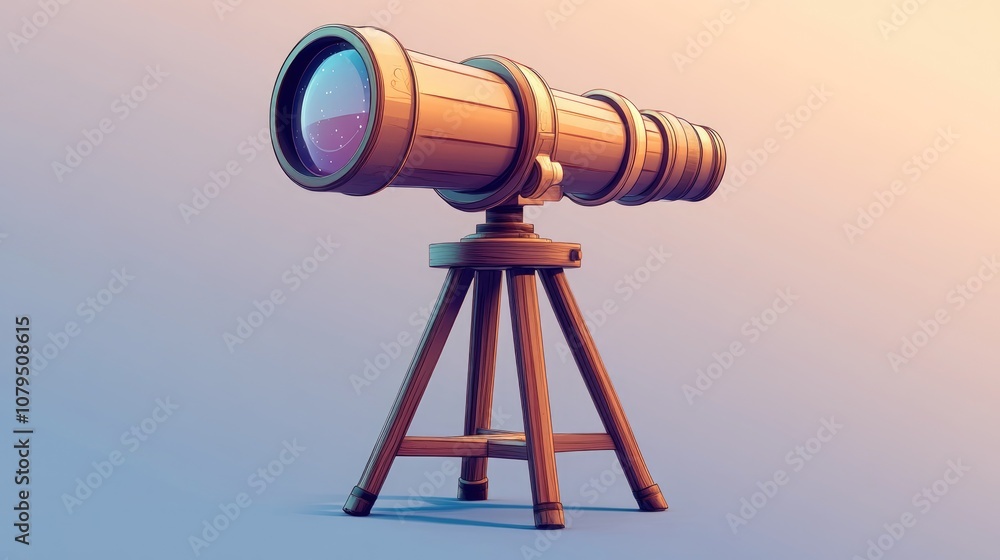 Aufkleber line icon of a telescope in 3d cartoon rendering style
