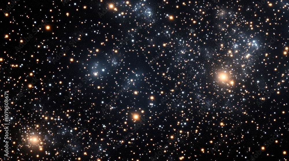 Poster 3D cartoon rendering depicting stars in a galaxy within open space