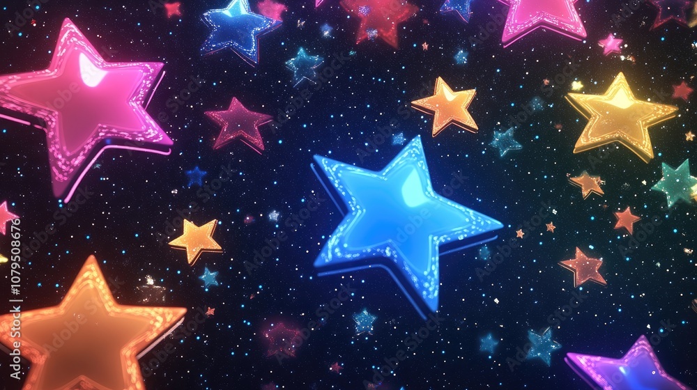 Fototapete 3D cartoon rendering of a high definition star field backdrop featuring a colorful starry night sky and outer space texture