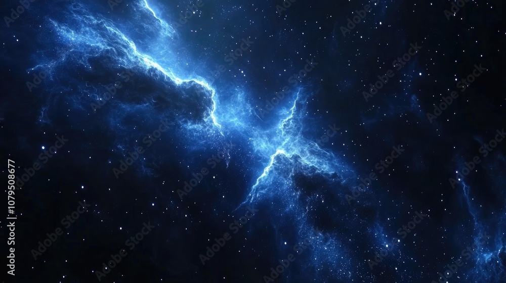 Aufkleber Dark interstellar space depicted in a 3D cartoon rendering A 2D illustration featuring stars in deep space a blue cold nebula and a dark night sky