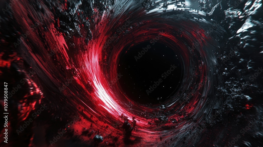 Aufkleber 3d illustration of a huge black hole distorting surrounding space featuring realistic science fictio