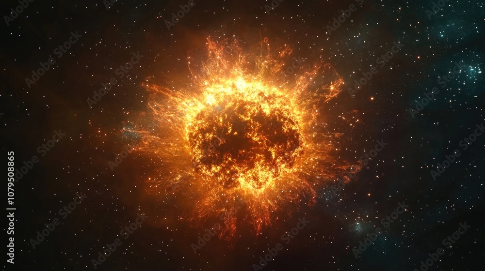 Leinwandbilder cartoon rendering in 3d of an explosion supernova a bright star nebula a distant galaxy and abstract