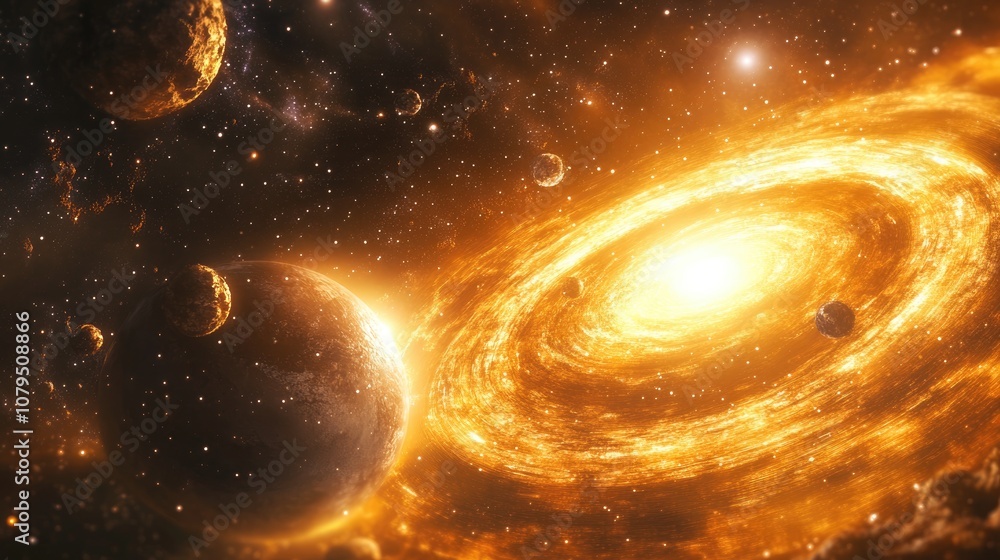 Poster 3d rendering of a planet s stars and galaxy in free space as a cartoon